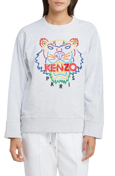 Shop Kenzo Classic Tiger Embroidered Sweatshirt In Pale Grey