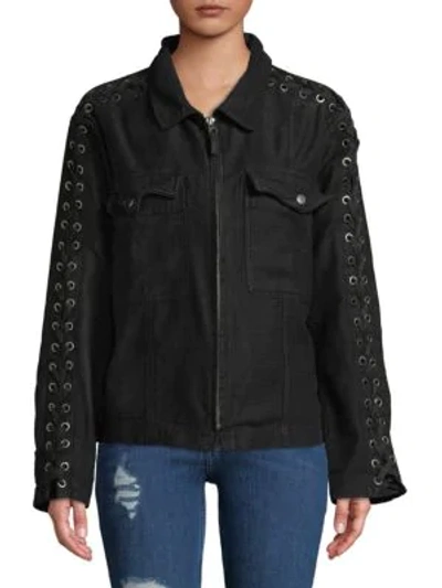 Shop Free People Faye Collared Cotton Jacket In Black