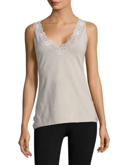 Shop Natori V-neck Lace Tank Top In Cocoon