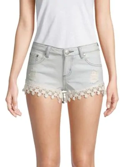 Shop Reverse Floral Lace Denim Shorts In Light Blue