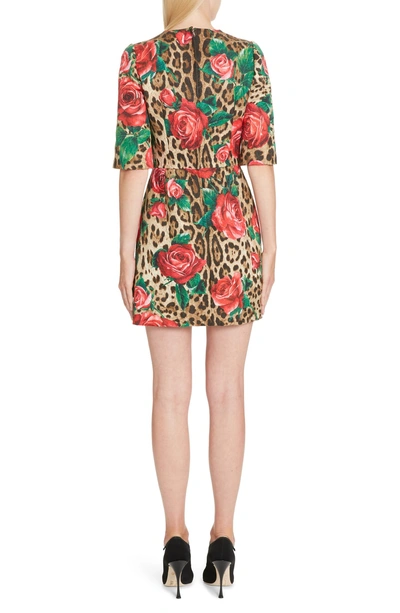 Shop Dolce & Gabbana Embellished Rose & Leopard Print Brocade Dress In Hkirs Rose Leo