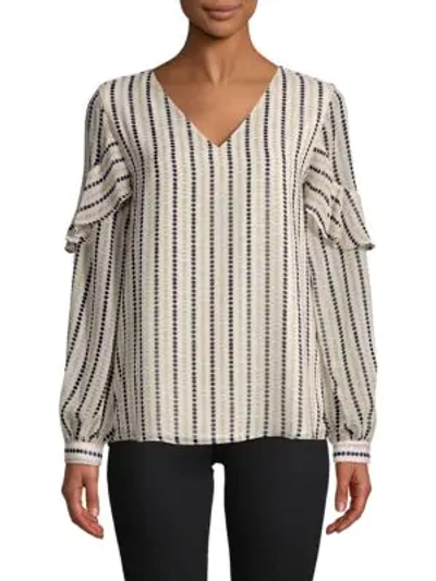 Shop Calvin Klein Striped Long-sleeve Blouse In Soft White
