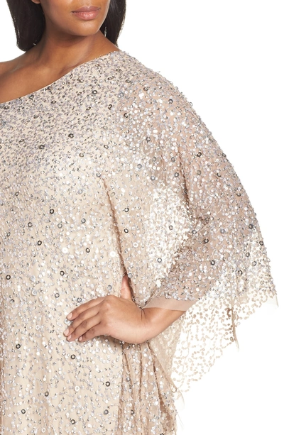 Shop Adrianna Papell One-shoulder Beaded Evening Dress In Champagne