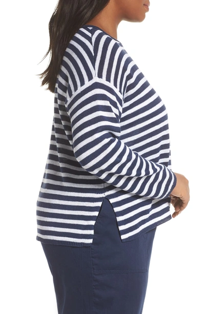 Shop Eileen Fisher Stripe Organic Linen Sweater In Indigo
