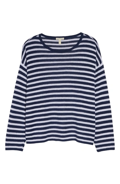 Shop Eileen Fisher Stripe Organic Linen Sweater In Indigo