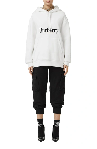 Shop Burberry Pelorus Archive Logo Embroidered Hoodie In White