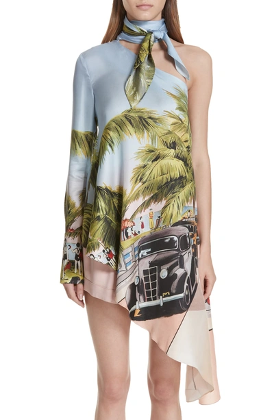 Shop Monse Scenic Print Silk Halter Blouse In Multi