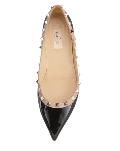 Shop Valentino Rockstud Patent Ballet Flats In Black/nude