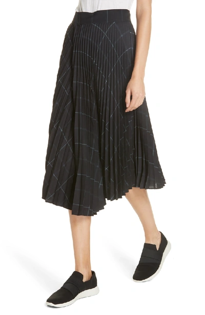 Shop Vince Grid Plaid Draped Pleat Skirt In Black