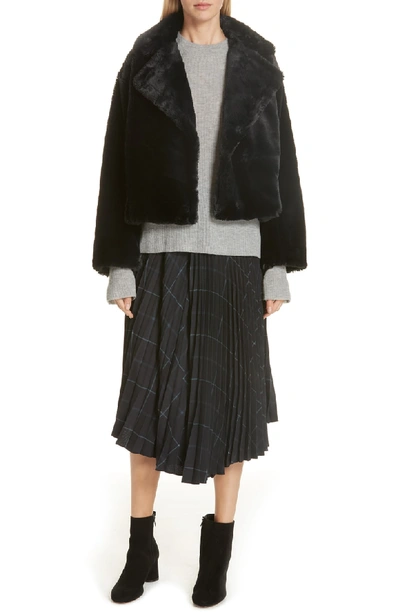 Shop Vince Grid Plaid Draped Pleat Skirt In Black