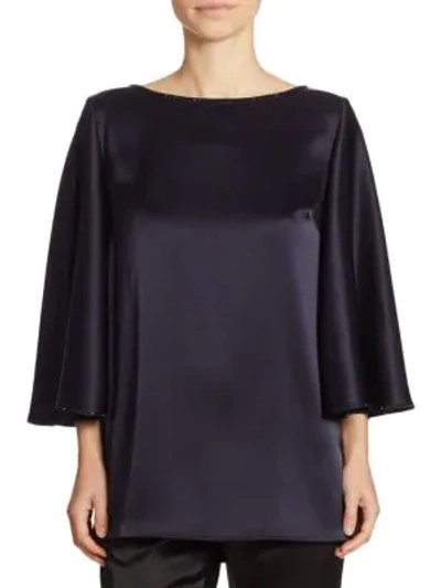 Shop St. John Liquid Satin Cape Top In Navy