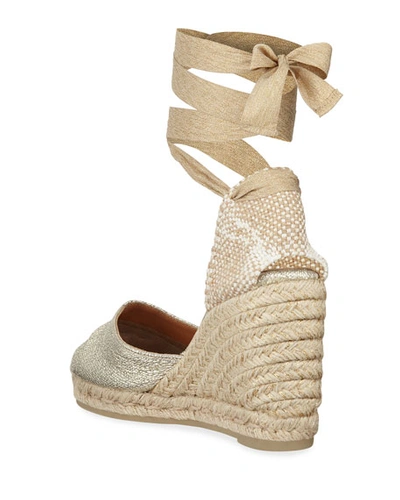 Shop Castaã±er Carina Linen Wedge Espadrille Sandals In Gold