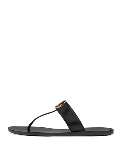 Shop Gucci Flat Marmont Leather Thong In Black/black