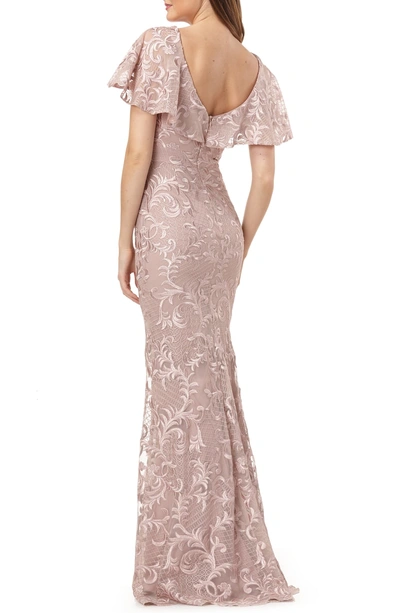 Shop Carmen Marc Valvo Infusion Capelet Sleeve Evening Dress In Dusty Rose