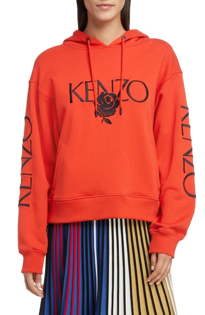 Shop Kenzo Embroidered Rose Hoodie In Medium Red