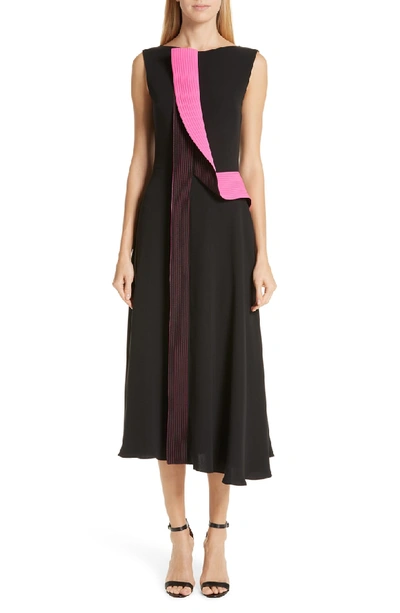 Shop Roksanda Contrast Panel Asymmetrical Silk Georgette Dress In Black/ Hot Pink