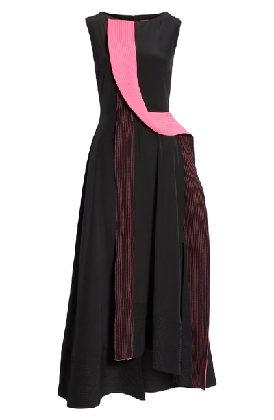 Shop Roksanda Contrast Panel Asymmetrical Silk Georgette Dress In Black/ Hot Pink