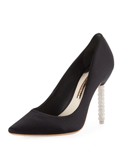 Shop Sophia Webster Coco Satin Crystal-heel Pumps In Black