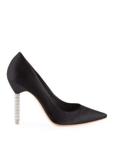 Shop Sophia Webster Coco Satin Crystal-heel Pumps In Black