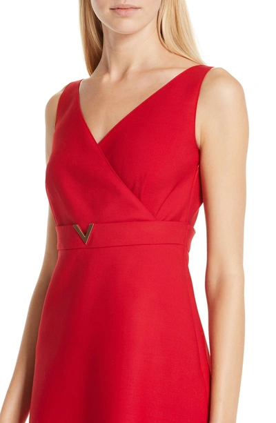 Shop Valentino V-hardware Double Crepe Dress In Red