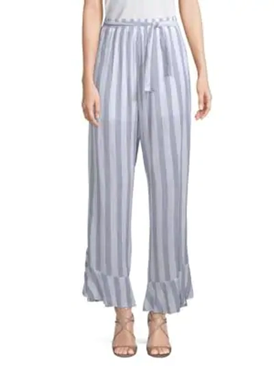 Shop Allison New York Ruffled Striped Cotton Pants In White Blue