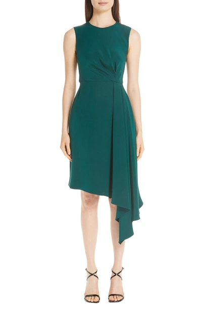 Shop Adam Lippes Silk Crepe Side Drape Dress In Emerald