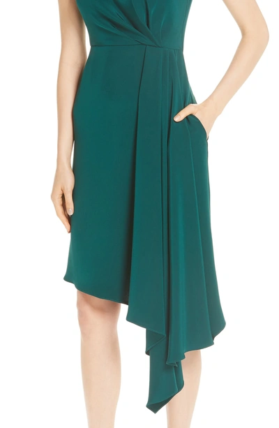 Shop Adam Lippes Silk Crepe Side Drape Dress In Emerald