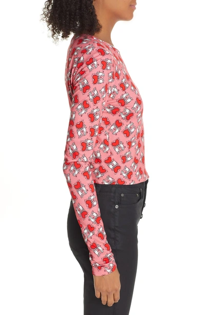 Shop Alice And Olivia X Keith Haring Delaina Heart Holding Long Sleeve Tee In Holding Heart Rose/ Cherry