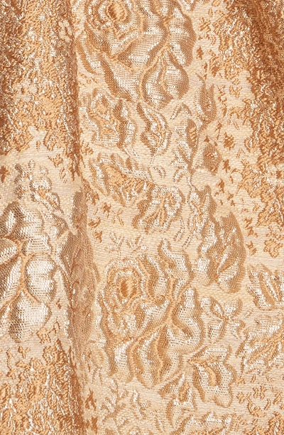 Shop Valentino Floral Metallic Brocade Dress In Gold