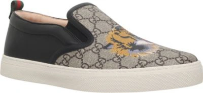 Shop Gucci Dublin Tiger-print Leather And Canvas Skate Shoes In Beige