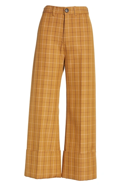 Shop Sea Poirot Plaid Cuff Pants In Caramel Multi