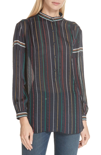 Shop Rag & Bone Austin Stripe Silk Shirt In Denim Blue