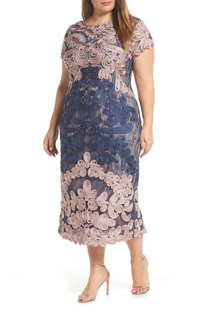 Shop Js Collections Two Tone Soutache Embroidered Midi Dress In Lilac/ Navy