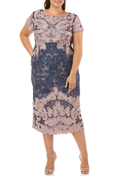 Shop Js Collections Two Tone Soutache Embroidered Midi Dress In Lilac/ Navy