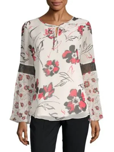 Shop Calvin Klein Floral Bell Sleeve Top In White Watermelon