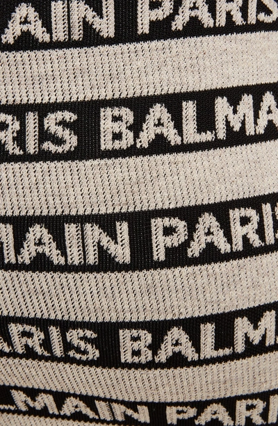 Shop Balmain Stripe Logo Minidress In Gba Beige/ Noir