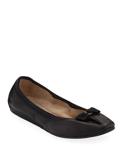 Shop Ferragamo My Joy Leather Slip-on Ballet Flats In Black