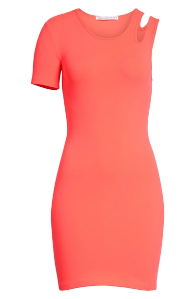 Shop Alexander Wang T Asymmetrical Ribbed Body-con Dress In Hot Pink