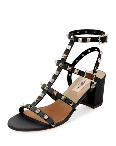 Shop Valentino Rockstud Leather 60mm City Sandals In Nero