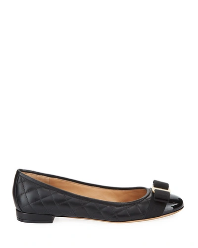 Ferragamo Ballet Flats Varina Patent Leather In Nero