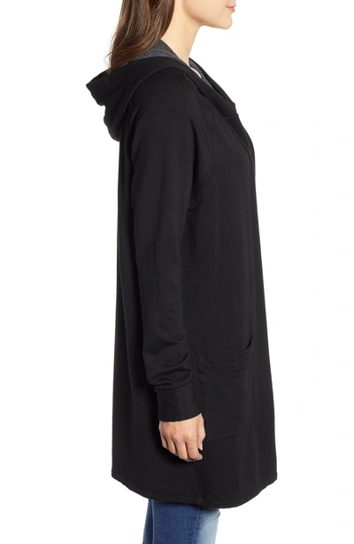 Shop Stateside Fleece Hooded Cardigan In Black