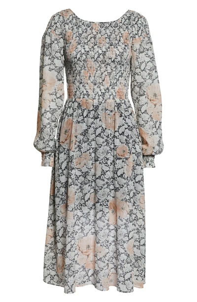 Shop Avec Les Filles Floral Print Smocked Dress In Blush Multi