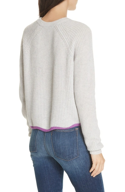 Shop Autumn Cashmere Contrast Scallop Hem Cashmere Sweater In Sleet/ Magenta