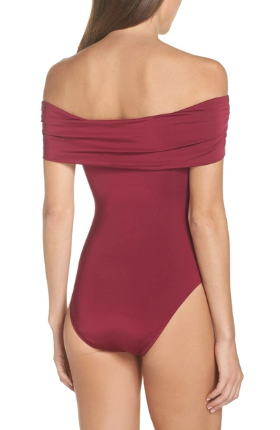 Shop Trina Turk Off The Shoulder One-piece Swimsuit In Merlot