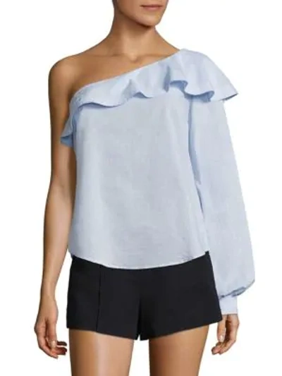 Shop A.l.c Brielle Ruffled One-shoulder Cotton Top In Oxford Blue