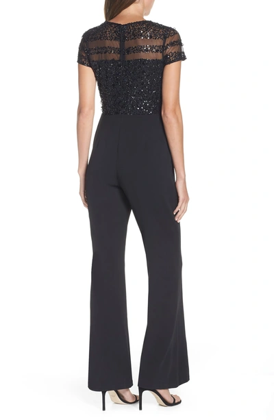 Shop Adrianna Papell Bead Stripe Jumpsuit In Black