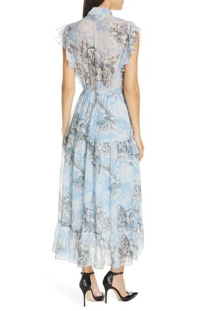 Shop Robert Rodriguez Clara Ruffle Cotton & Silk Midi Dress In Blue Floral