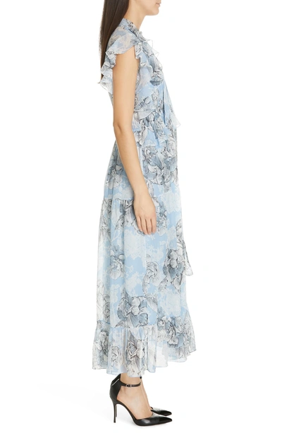 Shop Robert Rodriguez Clara Ruffle Cotton & Silk Midi Dress In Blue Floral
