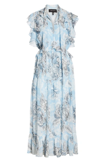 Shop Robert Rodriguez Clara Ruffle Cotton & Silk Midi Dress In Blue Floral