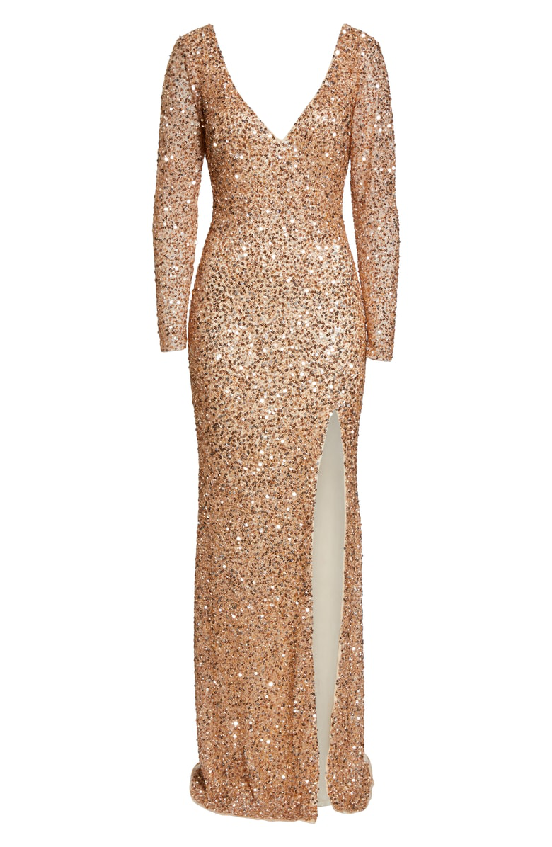 mac duggal sequin slit gown
